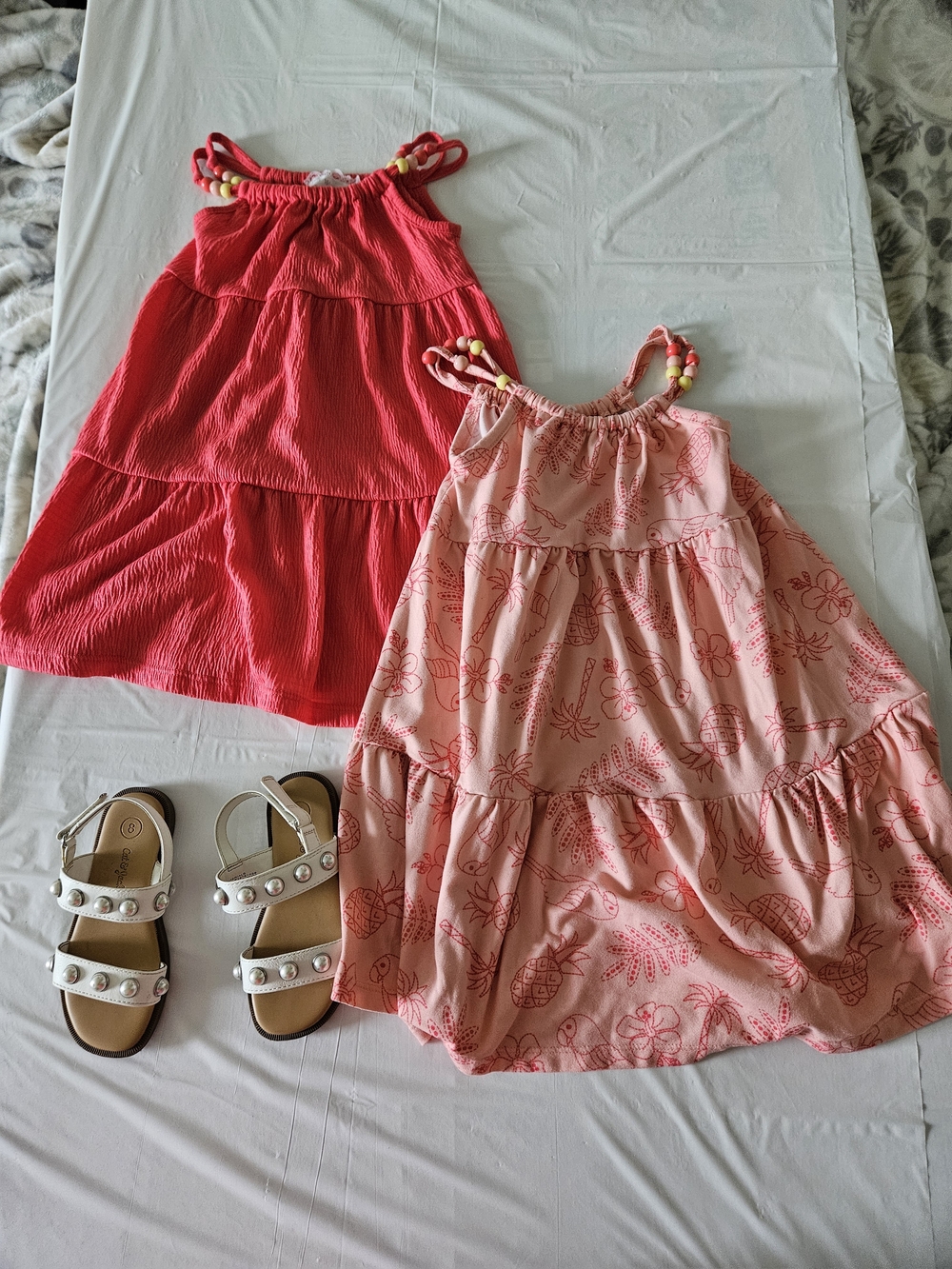 Girls' Pink & Coral Tiered Summer Dresses - Pack of 2 And Shoes